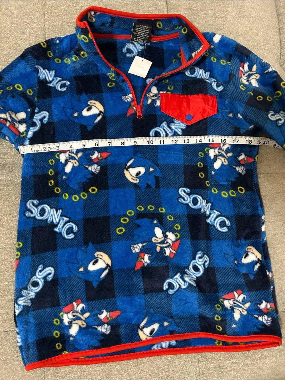Sonic the Hedgehog Kids Blue Fleece Pullover with Red Pocket Trim